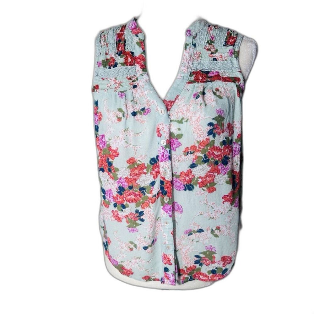Anthropologie Meadow Rue Top Mint Sage Green SZ S Floral Cottagecore Peasant - Picture 3 of 10